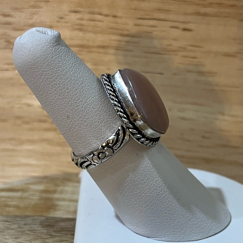 925 Sterling Silver Overlay Pink Opal Gemstone Ring Size 7 - Picture 2 of 9